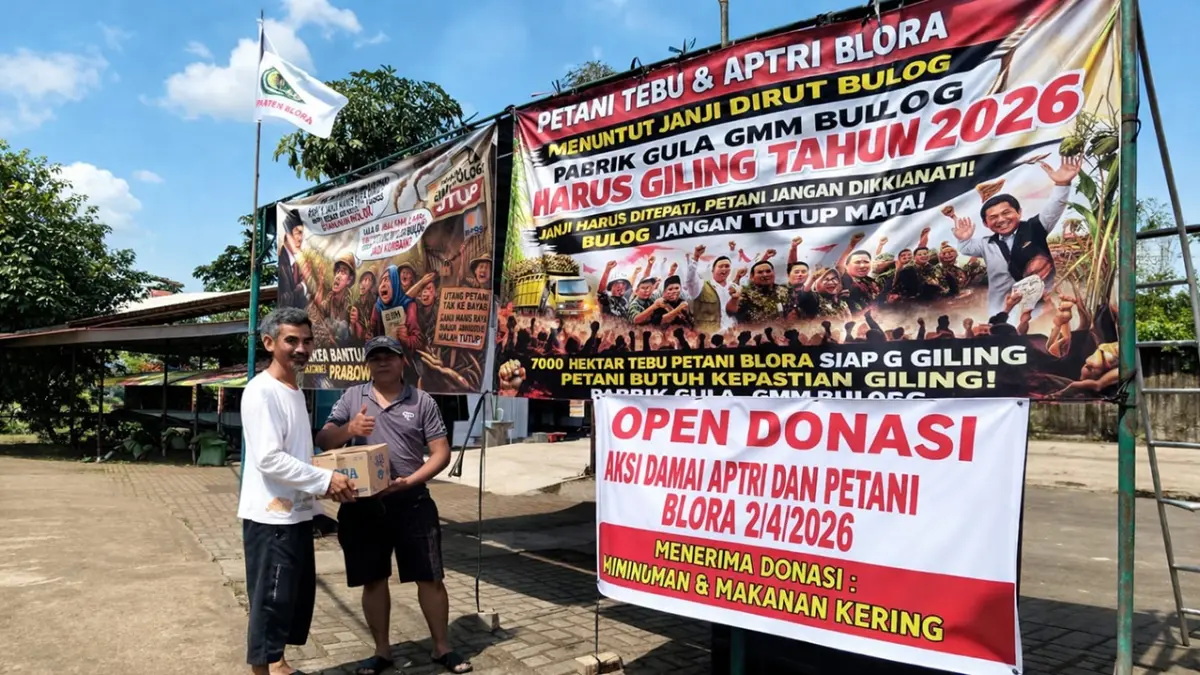 SUARAKAN ASPIRASI: APTRI Blora menggelar aksi damai untuk mendesak janji giling dari PG PT GMM. (ISTIMEWA/RADAR BOJONEGORO)