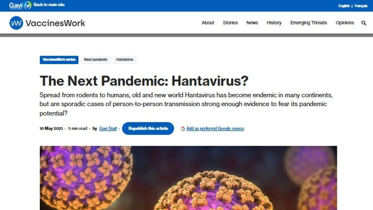 HANTAVIRUS: Situs Gavi telah memprediksi ancaman pandemi Hantavirus 5 tahun lalu.