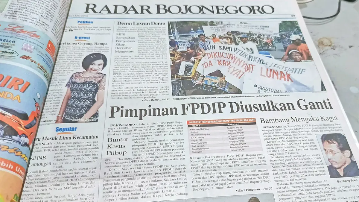 MEMANAS: Internal DPC PDIP Memanas pada 2002 silam. Buntut dinamika internal tentang rekomendasi calon bupati. (DOKUMENTASI RADAR BOJONEGORO)