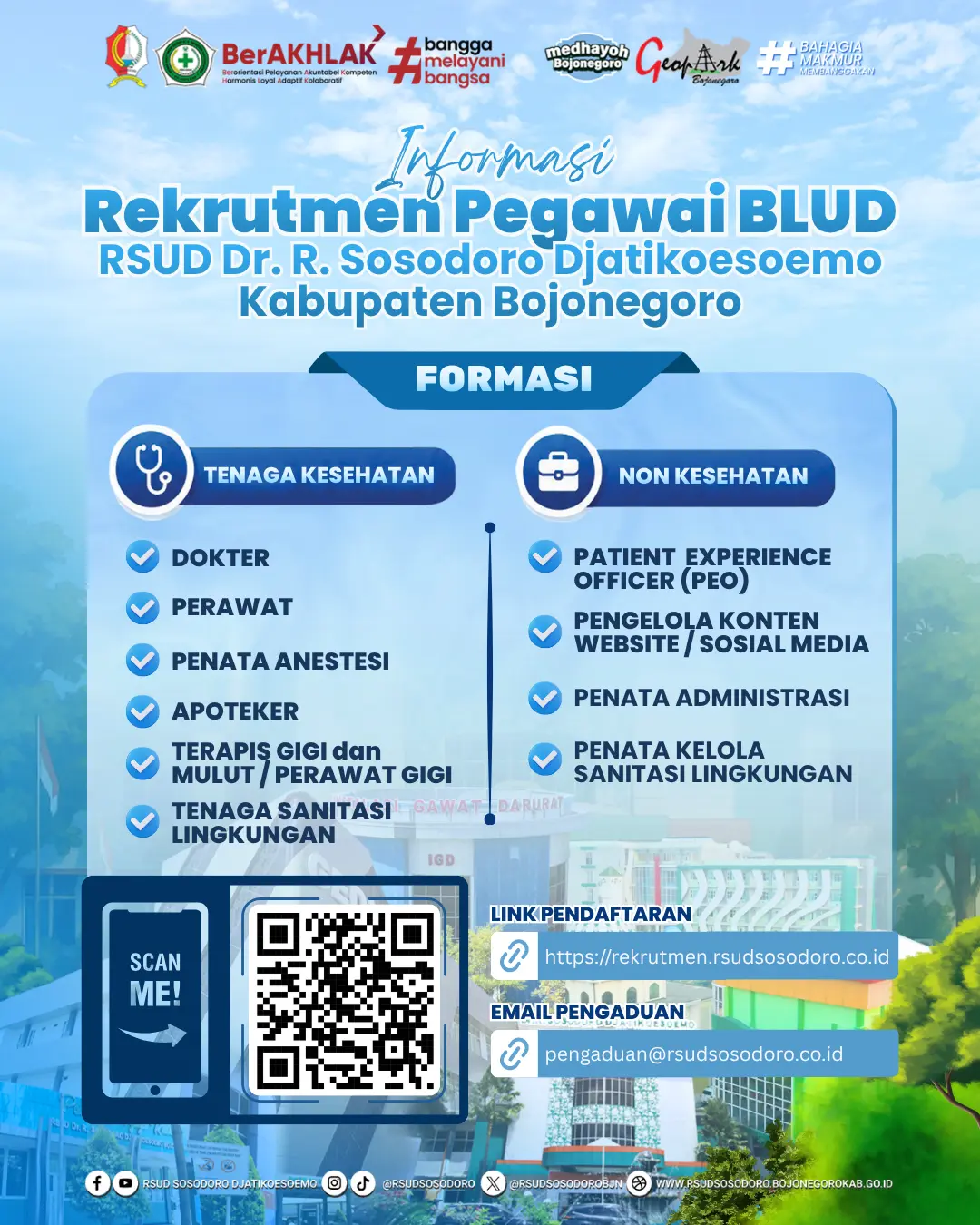 Rekrutmen pegawai BLUD RSUD Dr. R. Sosodoro Djatikoesoemo Bojonegoro. (ISTIMEWA) 