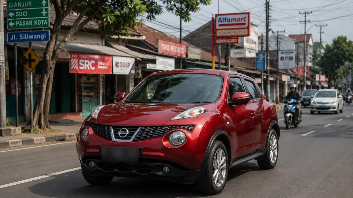 Ilustrasi Nissan Juke di jalanan Indonesia. (AI/HAKAM ALGHIVARI/RADAR BOJONEGORO)