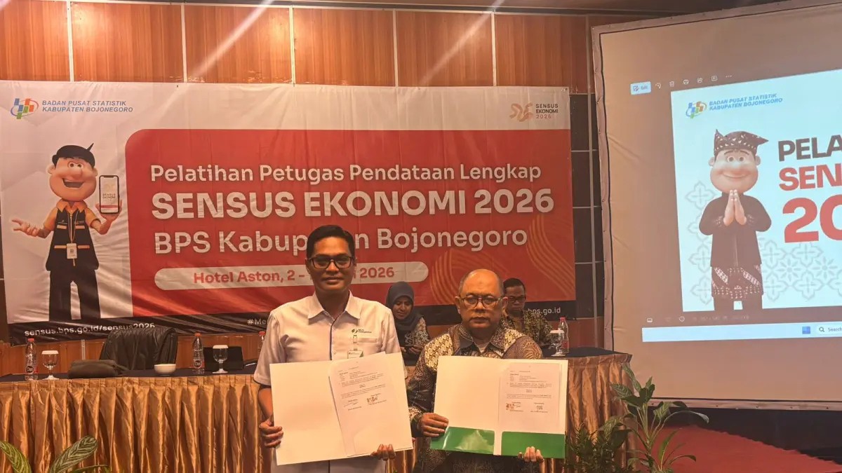 SENSUS EKONOMI 2026: BPJS Ketenagekerjaan Bojoengoro lakukan penandatangan kerja sama dengan BPS Bojonegoro.