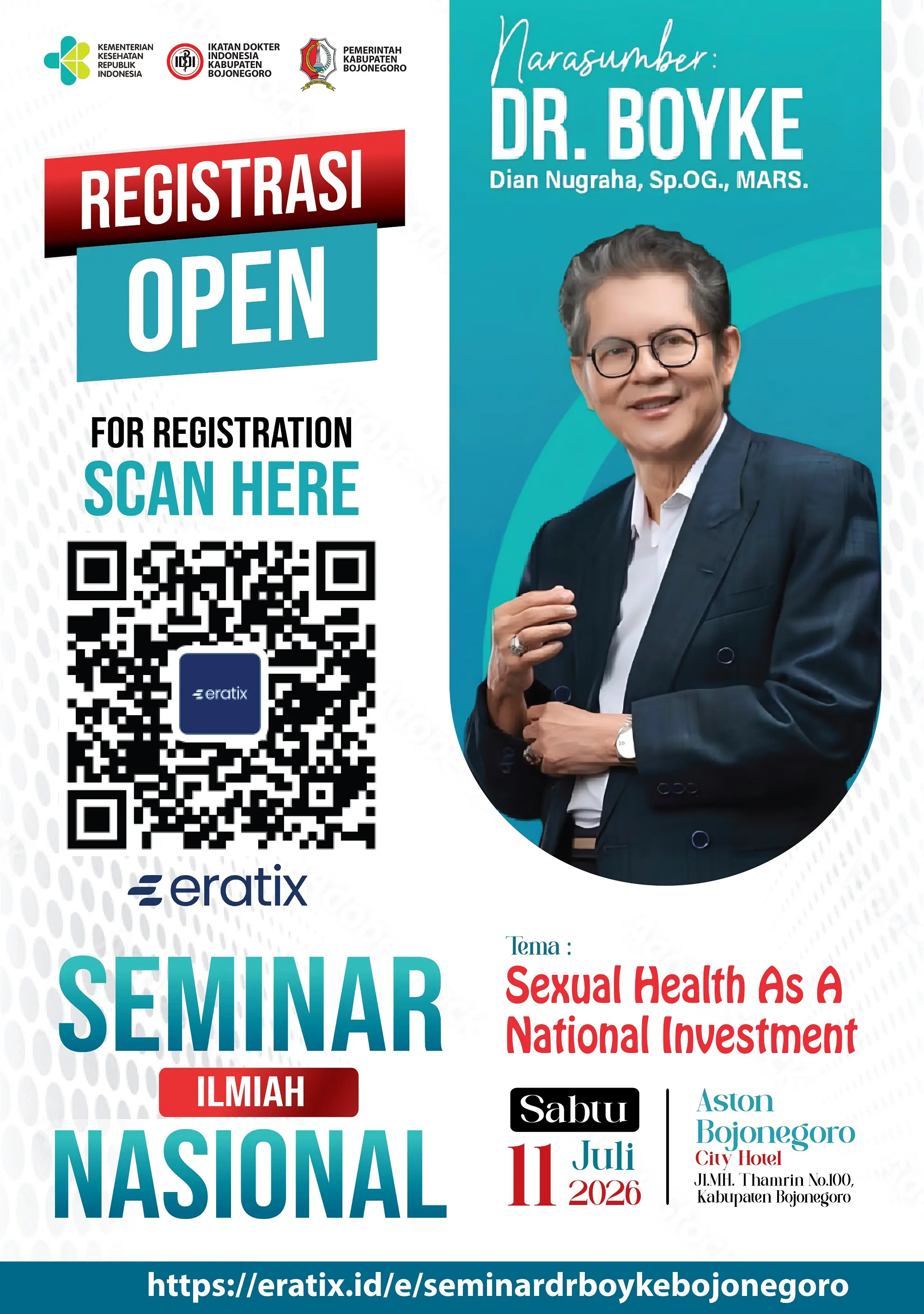 SEMINAR: Segera amankan tiket Seminar Ilmiah Nasional dr. Boyke di Aston Bojonegoro City Hotel pada Sabtu, 11 Juli 2026.
