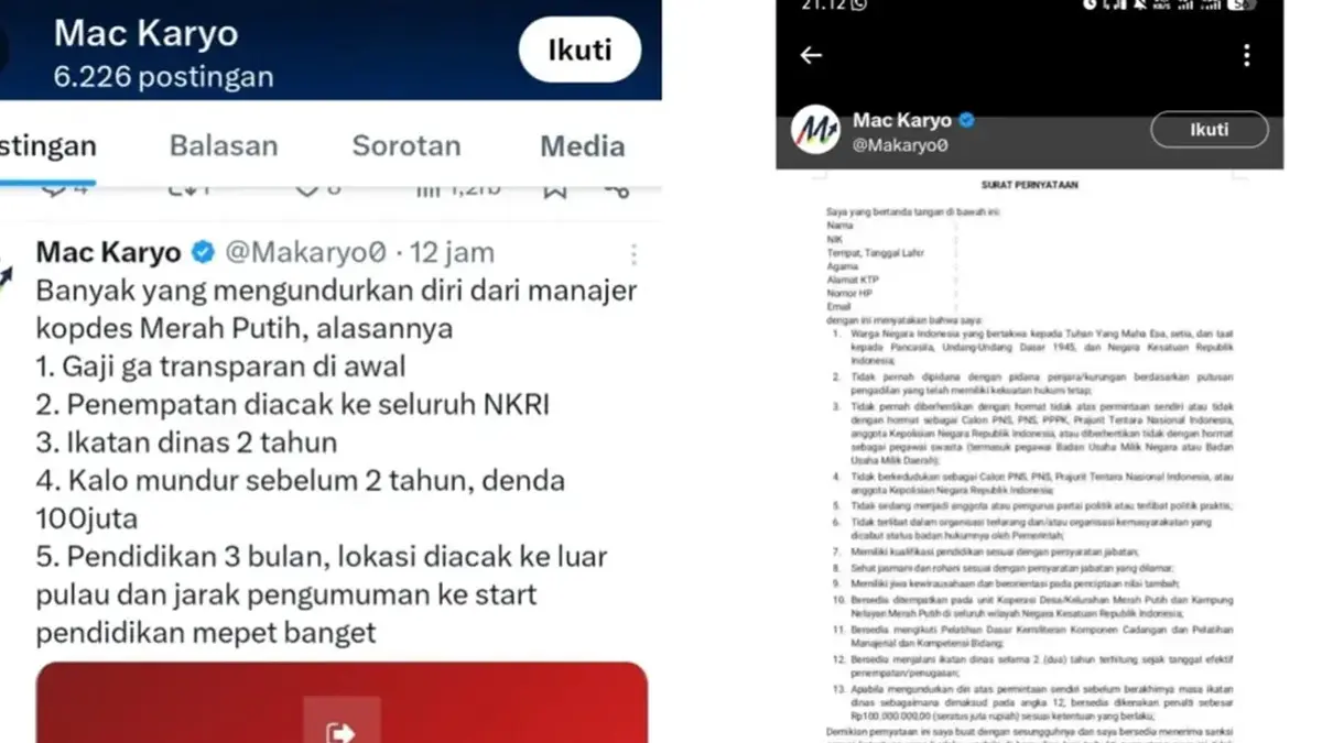 Viral surat pernyataan Kopdes Merah Putih. (SS MAC KARYO X)