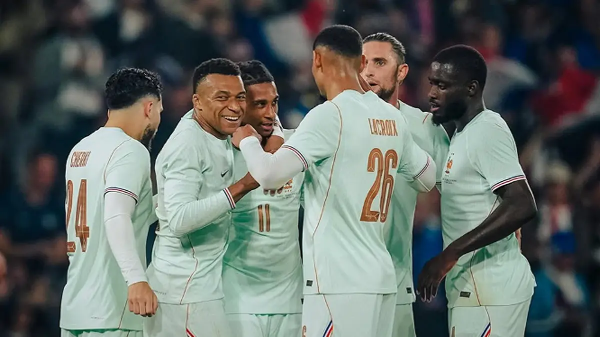 Skuad Prancis ketika merayakan gol Michael Olise saat uji coba jelang Piala Dunia 2026. (INSTAGRAM TIMNAS PRANCIS)