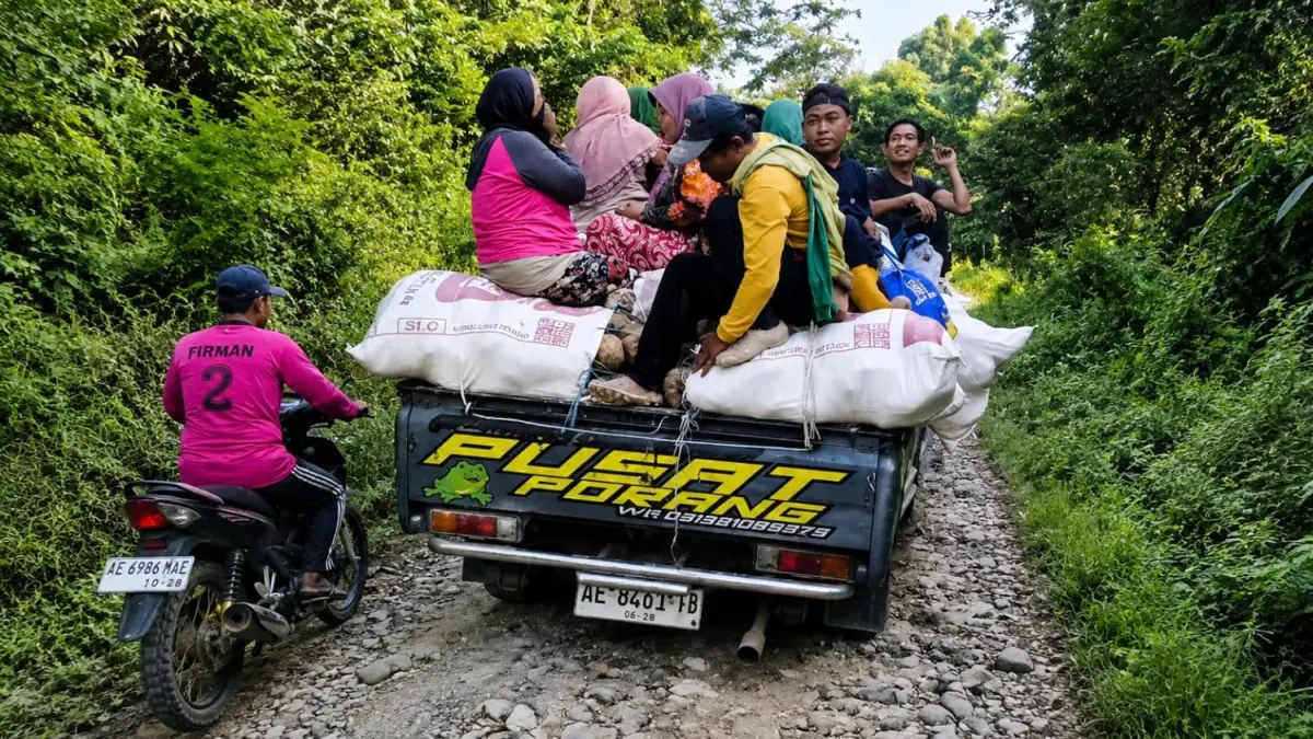 PETANI HUTAN: Petani hutan sedang mengangkut porang drai lahannya. Selama ini terkendala pupuk subsidi. (YANA DWI KURNIYWA WATI/RADAR BOJONEGORO) 