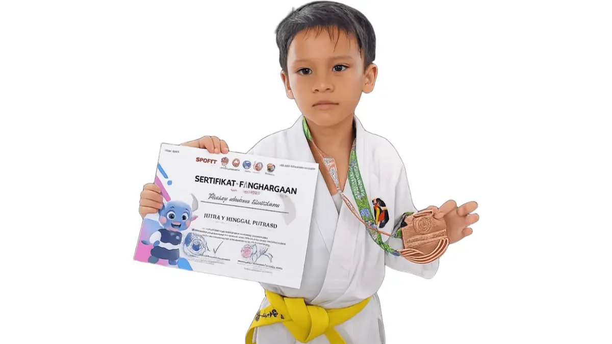 GENERASI EMAS: Razka Aulian Wicaksono berhasil meraih juara 3 Tandoku A Putra SD Kejurdopel Tingkat Provinsi 2025. (ISTIMEWA/RADAR BOJONEGORO)