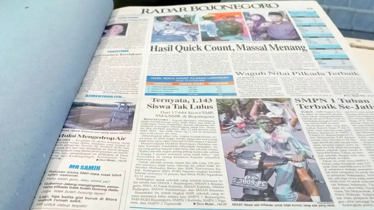 CATATAN SEJARAH: Arsip Radar Bojonegoro pada 2005 &nbsp;mencatat 1.143 siswa tak lulus sekolah. (DOKUMENTASI RADAR BOJONEGORO)