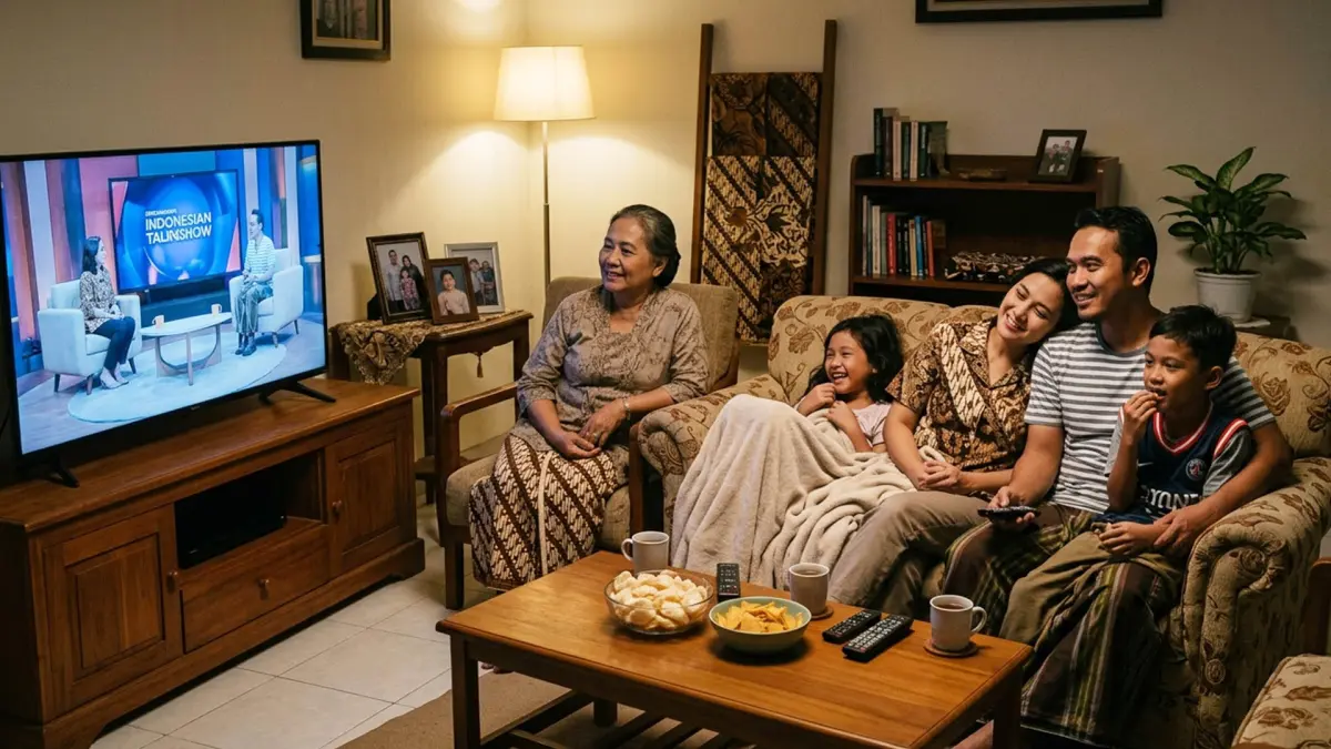 Ilustrasi kebersamaan keluarga sambil menonton TV di rumah. (AI/ANDHIKA FERIAWAN/RADAR BOJONEGORO)