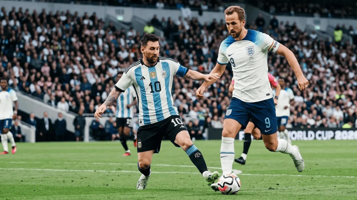 ilustrasi Lionel Messi dan Harry Kane (AI/Farhan Reza/RADAR BOJONEGORO)