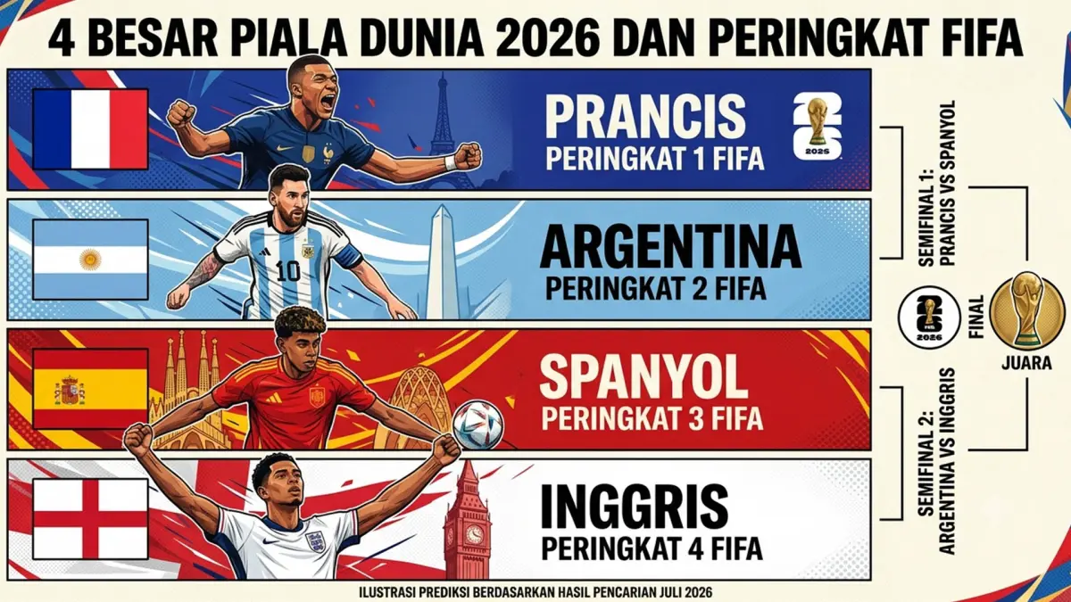 Eempat tim dengan peringkat teratas FIFA berhasil melaju bersamaan ke babak semifinal turnamen sepak bola paling bergengsi di dunia. (AI/ANDHIKA FERIAWAN/RADAR BOJONEGORO)