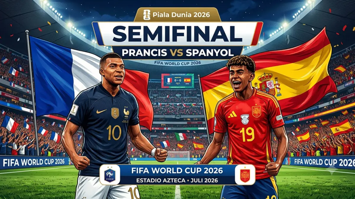 Semifinal Piala Dunia 2026 yang mempertemukan Prancis dan Spanyol. (AI/ANDHIKA FERIAWAN/RADAR BOJONEGORO)