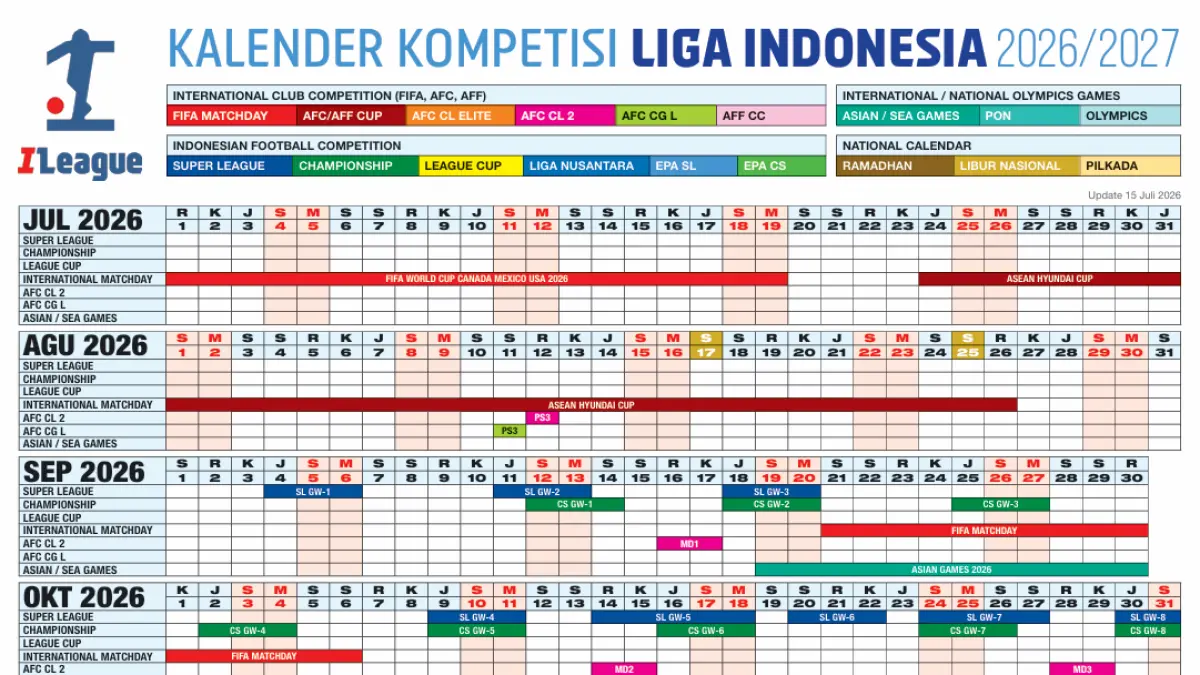 Kalender kompetisi liga Indonesia 2026/2027 terbaru dari ILeague. (ILEAGUE)