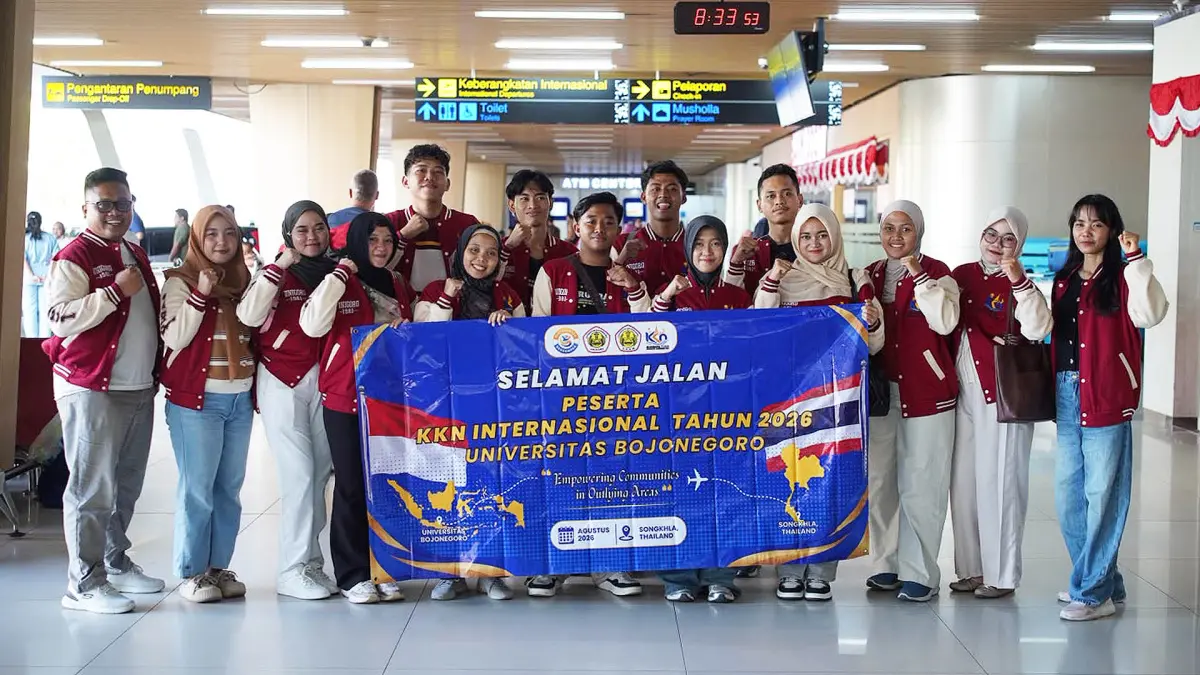 Kelompok KKN Internasional Universitas Bojonegoro (Unigoro) resmi bertolak menuju Kota Hat Yai, Songkhla, Thailand. (UNIGORO FOR RADAR BOJONEGORO)