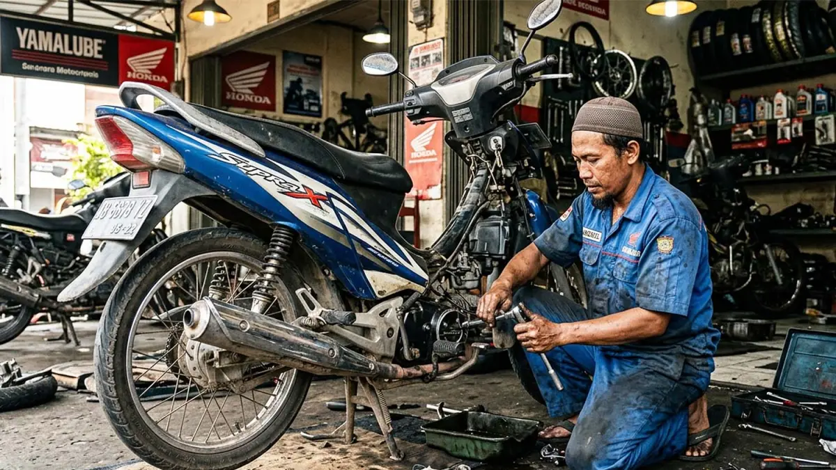 Rutin memberikan perawatan pada motor bebek khususnya di permesinan agar tidak berakibat turun mesin. (GEMINI AI/ANDHIKA FERIAWAN/RADAR BOJONEGORO)