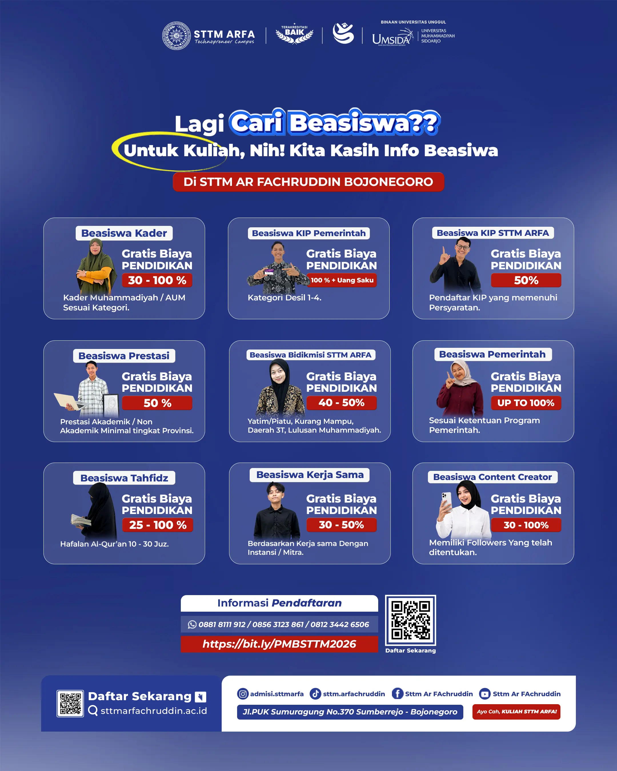 Berbagai pilihan beasiswa STTM Ar Fachruddin Bojonegoro. (ISTIMEWA) 