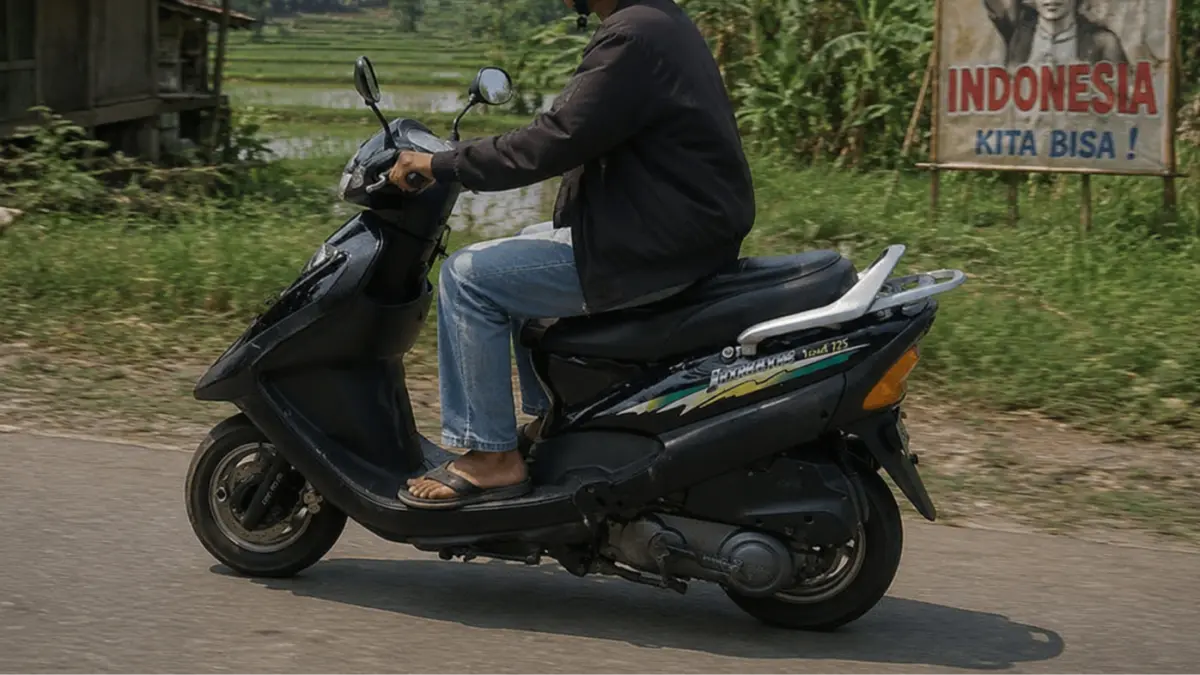 Ilustrasi ai: Kymco skuter matic pelopor di Indonesia. (AI/HAKAM ALGHIVARI/RADAR BOJONEGORO) 
