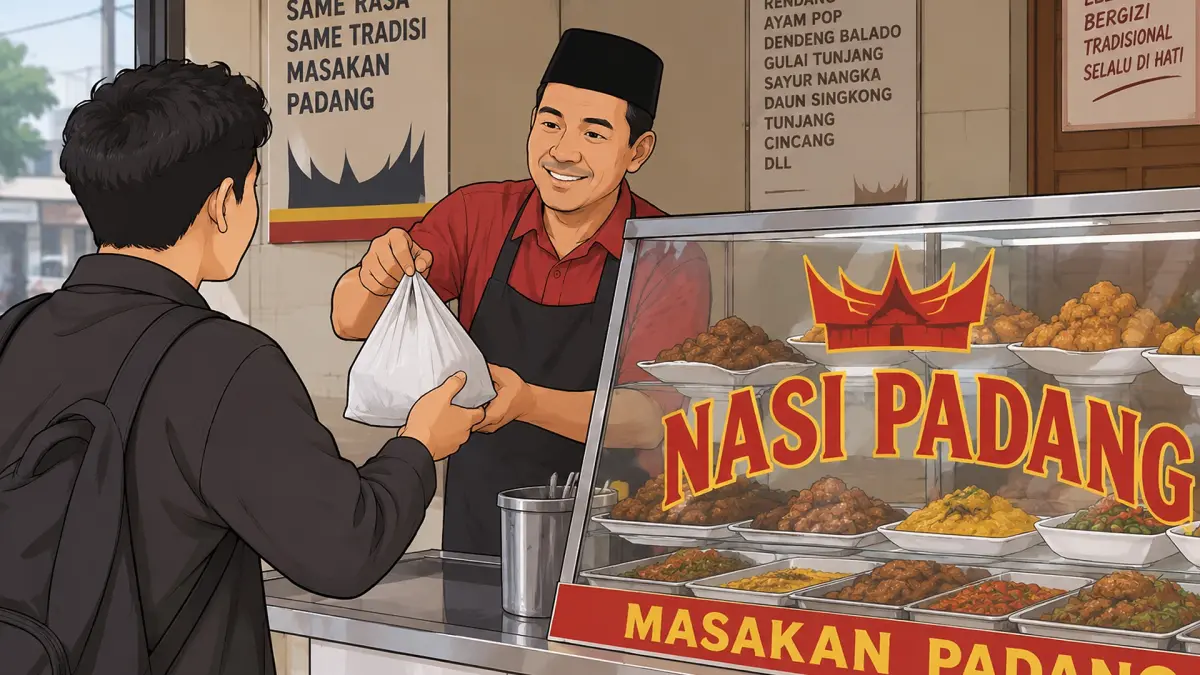 Cerita dibalik nasi padang bungkus yang porsinya terlihat lebih banyak. (AI/ANDHIKA FERIAWAN/RADAR BOJONEGORO)