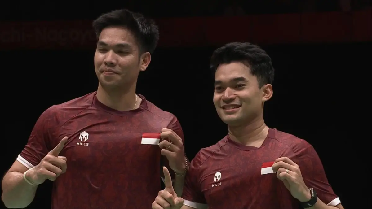 Daniel Marthin dan Leo Carnando tumbangkan China di final ganda putra badminton Asian Games 2026. (ASIAN GAMES 2026)