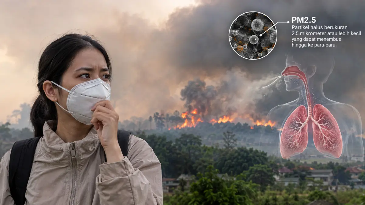 Ilustrasi karhutla dan partikel PM 2.5 (AI/RADAR BOJONEGORO)