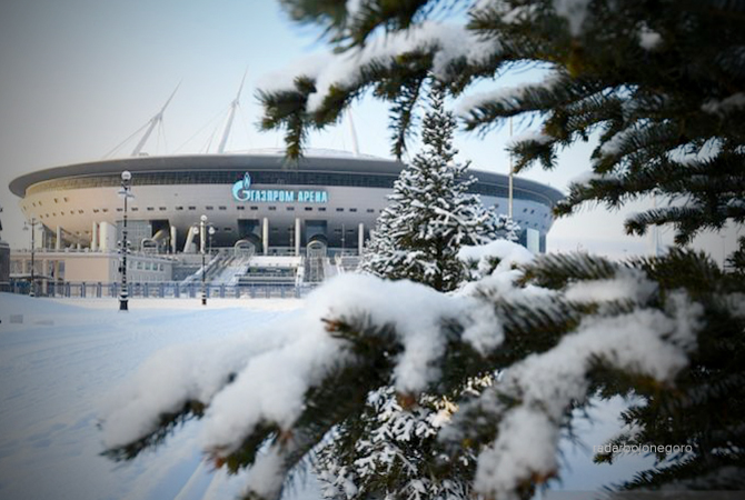 Pemandangan Stadion Krestovsky yang dikenal juga sebagai Gazprom Arena di Saint Petersburg, Rusia, pada 7 Desember 2021. (ANTARA/AFP/Olga Maltseva)