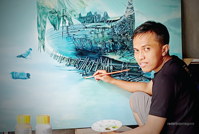 BERBAKAT: Thoriq Bidar Dardiri memilih mendalami seni lukis aliran surealisme. (Istimewa For RDR.LMG)
