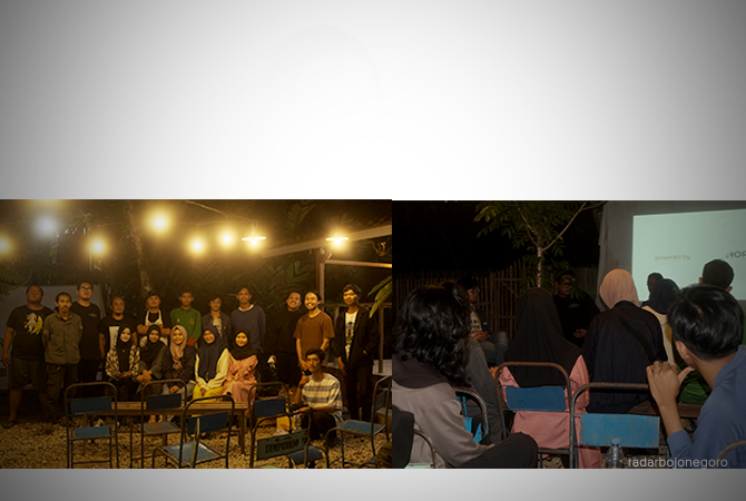 MISBAR: Rabu Menonton gelar layar tancap berkonsep gerimis bubar (misbar) menayangkan film-film pendek di warung Ndalem Lerem. (BHAGAS DANI PURWOKO/RDR.BJN)