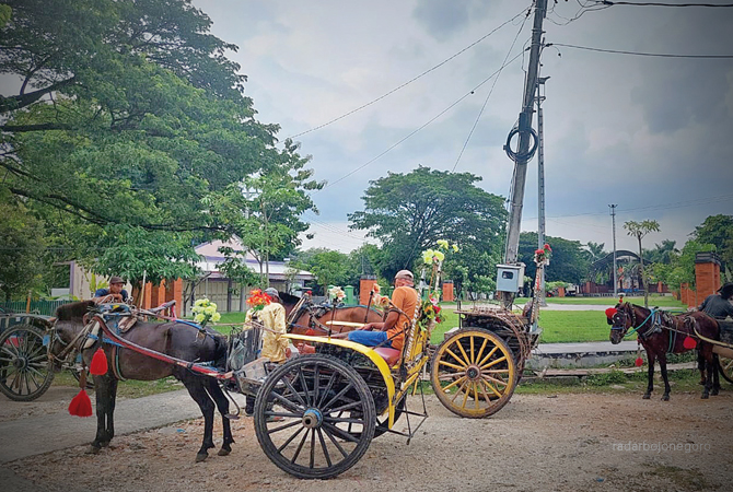 MENUNGGU: Kusir delman sedang menunggu penumpang di Taman Tuk Buntung. (Lukman Hakim/RDR.BLORA)