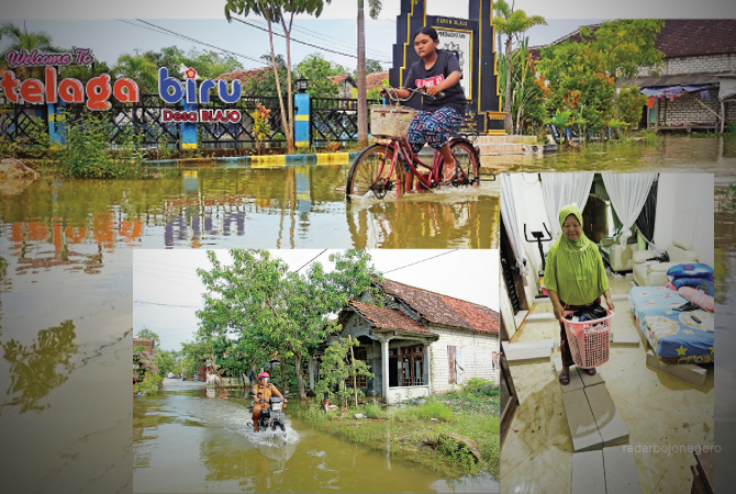 TAK KUNJUNG SURUT: Warga di wilayah Bengawan Jero yang terdampak banjir, mulai mengeluhkan diserang sejumlah penyakit. (ANJAR DWI PRADIPTA/RDR.LMG)