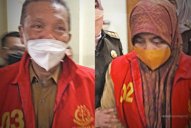 BERKAS DILIMPAHKAN: Edi Santoso dan Reny Agustina dua tersangka ditahan gegara dugaan korupsi BOS SMPN 6. (DOKUMENTASI RDR.BJN)