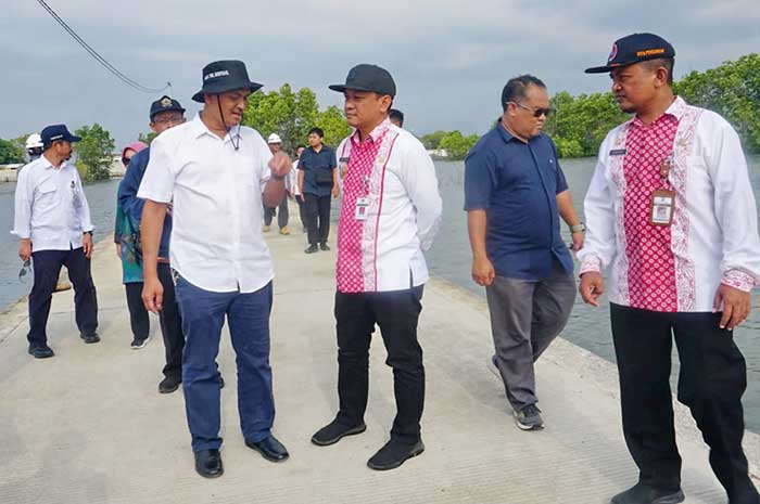 Wali Kota&nbsp;Pekalongan HA Afzan Arslan Djunaid mendampingi tim Bappenas RI dan Pemprov Jateng saat mengunjungi tanggul laut di pesisir&nbsp;Pekalongan&nbsp;Utara Selasa (27/6) sore.