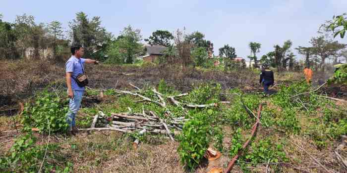 BERHASIL DIPADAMKAN: Kondisi lahan kosong di depan SMK Muhammadiyah Bojong setelah api berhasil dipadamkan Jumat (4/8/2023).