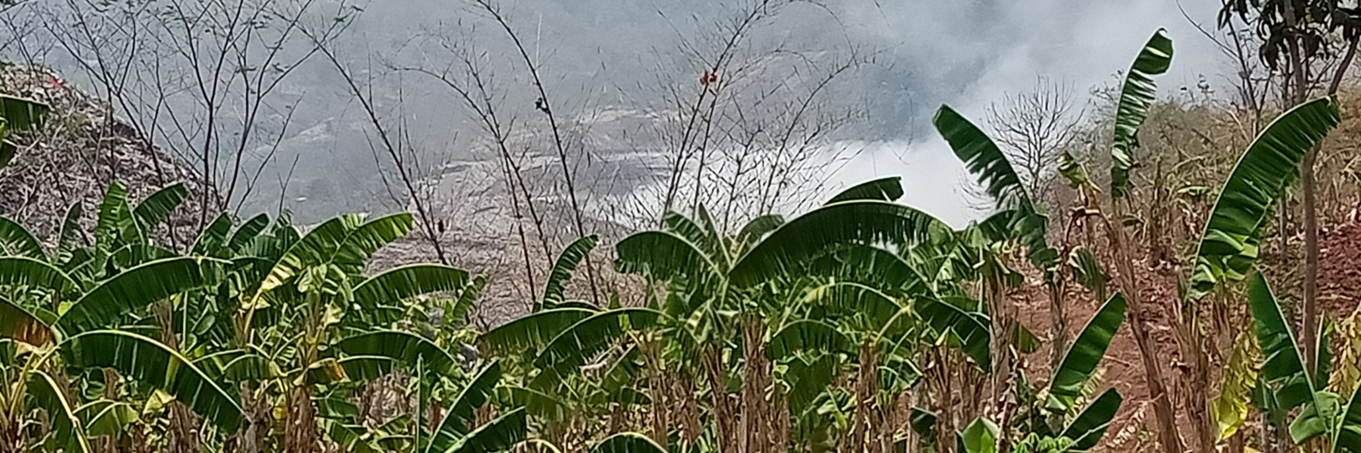 Kepulan masih terlihat di lokasi TPA Jatibarang, yang terbakar sejak dua pekan terakhir. Kepulan asap ini, Sabtu pagi (7/10/23) sempat menyelimuti pemukiman warga dan jalan raya. (Sulistiono)