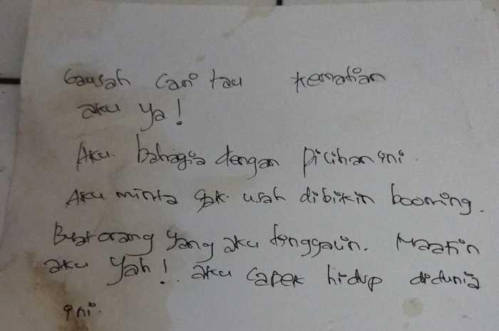 Salah satu surat wasiat yang ditinggalkan mahasiswi Udinus.