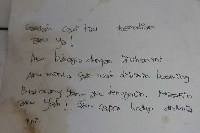 Salah satu surat wasiat yang ditinggalkan mahasiswi Udinus.