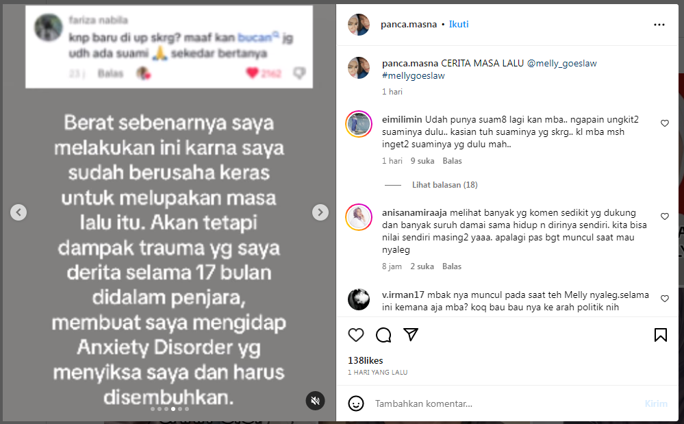 Tangkapan layar Instagram Masnawati Mas