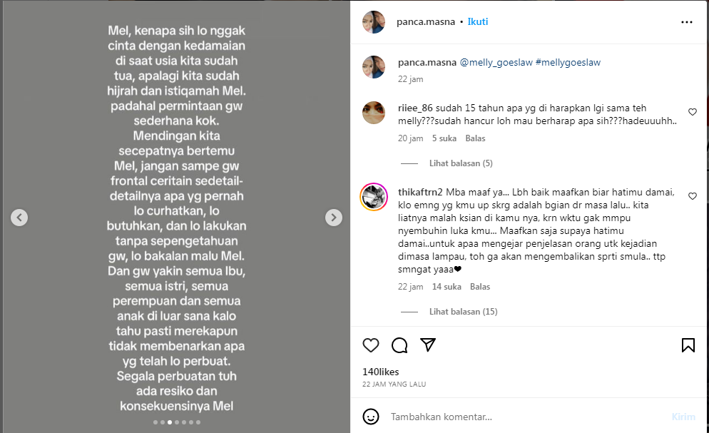 Tangkapan layar Instagram Masnawati Mas