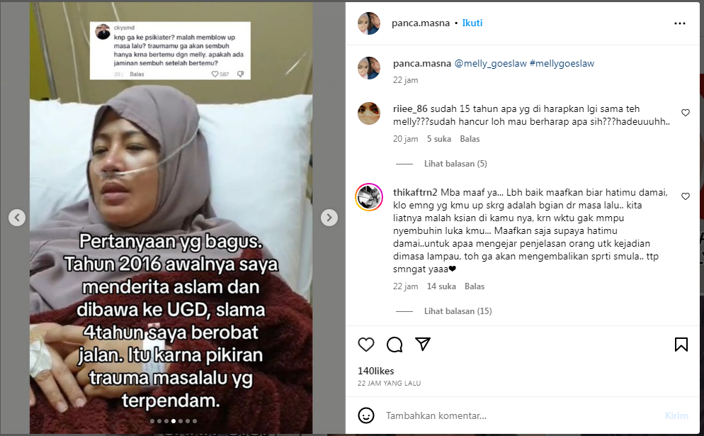 Tangkapan layar Instagram Masnawati Mas