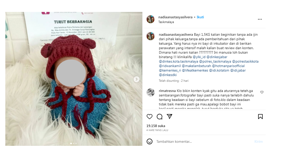 Curahan hati Nadia Anastasya Silvera, bibi bayi prematur yang meninggal dunia diduga korban kelalaian bidan klinik Alifa Tasikmalaya. (IG: @nadiaanastasyasilvera)
