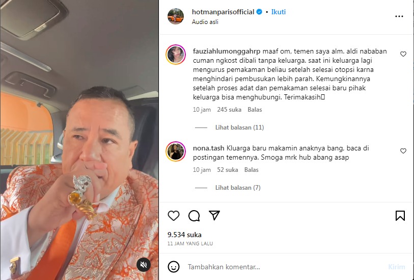 Pengacara Hotman Paris Hutapea juga menyatakan kesediaannya untuk membantu pengungkapan kasus kematian Aldi Sahilatua Nababan, dengan mempersilakan keluarga menghubungi Hotman911 daerah Bali.