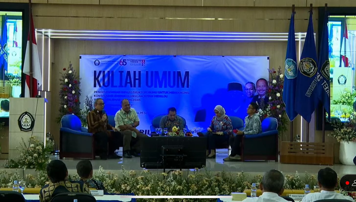 Kuliah Umum Pengembangan Infrastruktur Hijau Mendukung Konservasi Energi Berkelanjutan Menuju Indonesia Emas 2045 di Gedung Prof Ir Eko Budihardjo, Fakultas Teknik Universitas Diponegoro pada Kamis