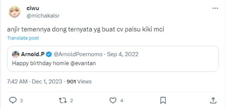Warganet menduga, pemilik akun @evantan adalah kawan dari Chef Arnold.
