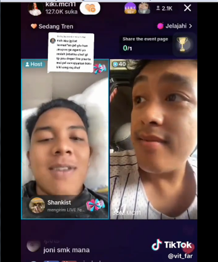 Melalui siaran live di akun TikTok-nya, @kiki.mci11, Kiki memberikan klarifikasi perihal isu CV Executive Chef yang beredar di X (Twitter). (Screenshot TikTok @vit_far)