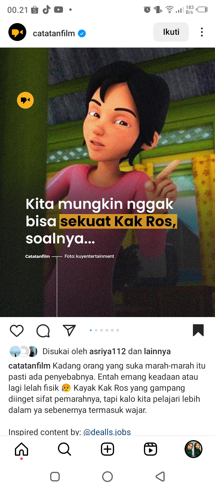 Postingan dari akun @catatanfilm tentang Sosok Kak Ros