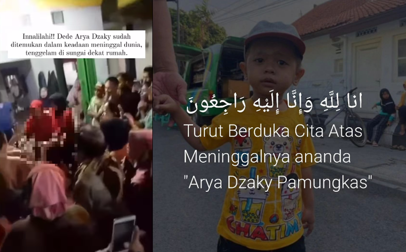 Arya Dzaky Pamungkas, balita tiga tahun warga Pemalang, ditemukan sudah tak bernyawa di sungai, setelah dikabarkan hilang ketika tidur di rumahnya. (Instagram @explorepemalang dan @pemalang.update)