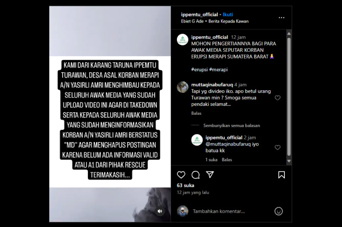 Tangkapan layar dari story Instagram akun ippemtu_official