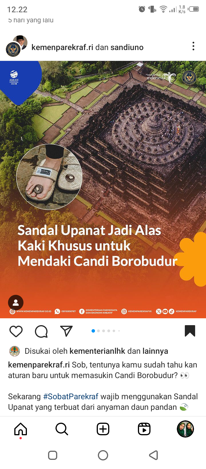 Unggahan @kemenparekraf.ri bersama @sandiuno tentang Sandal Upanat