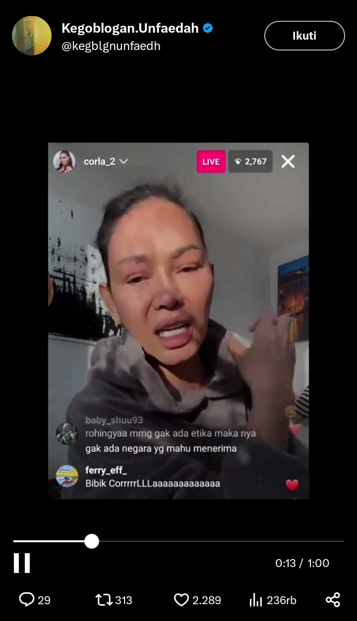 Bunda Corla menasihatkan warganet, bahwa seseorang yang beragama seharusnya beretika yang baik, bukan malah menjadi kurang ajar dan jahiliyah. (Instagram @corla_2, X @kegblgnunfaedh)