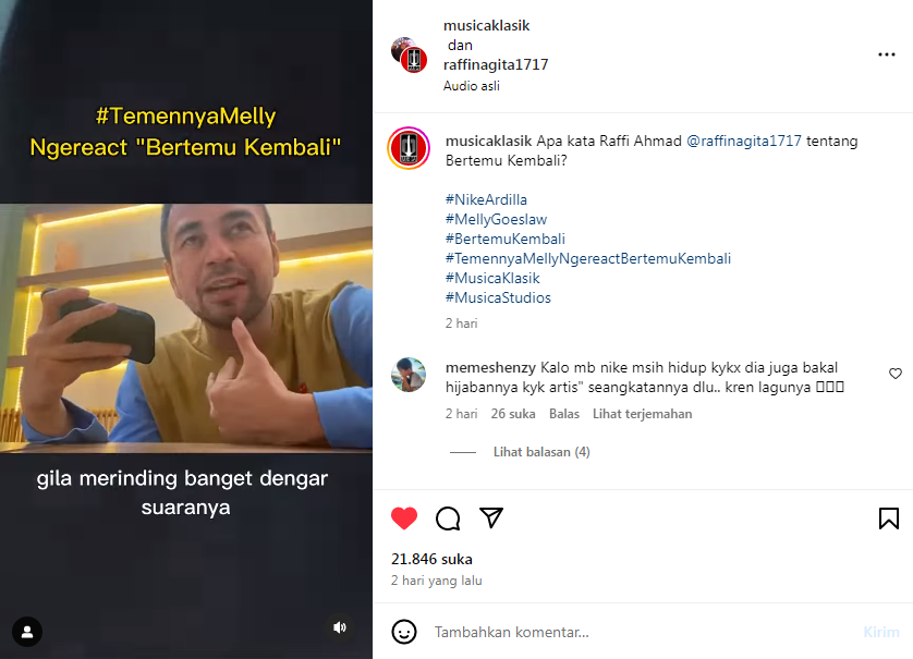 Raffi Ahmad (Instagram @musicaklasik).