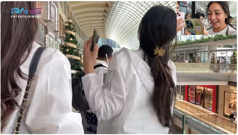 Nagita berteriak-teriak memanggil Nia Ramadhani di mal Marina Bay Sands Singapura. (YouTube RANS Entertainment)